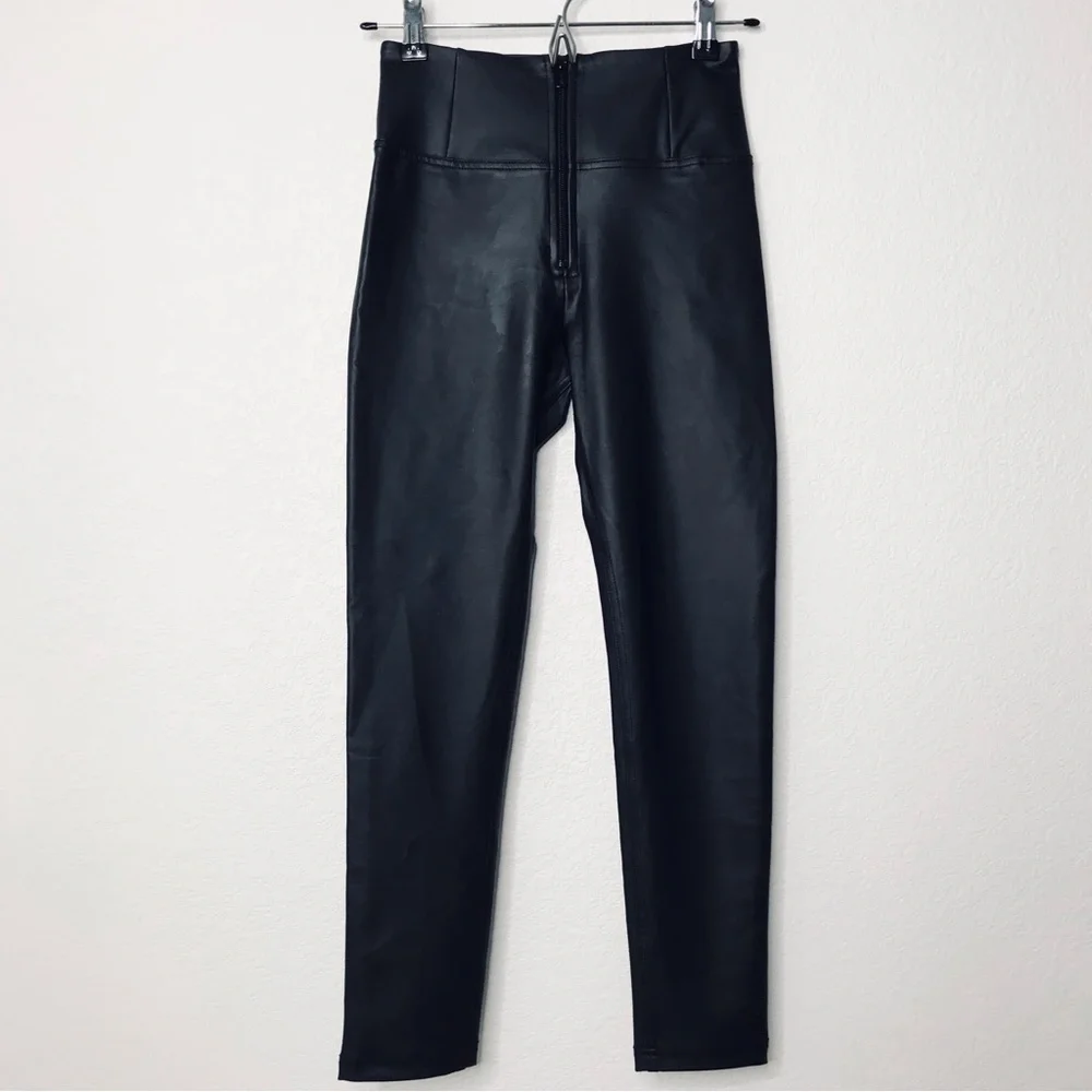 FREDDY WRUP Faux Leather High Waisted Pants Ankle Length Black
